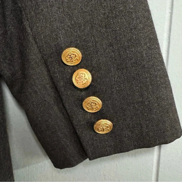 TALBOTS Vintage Charcoal Gray Classic Wool Blazer Gold Tone Buttons Size 8 - Picture 4 of 9